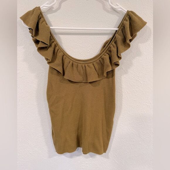 Madewell Wakeford Ruffle Sweater Tank Bronzed Lichen Size Small EUC - Picture 5 of 7
